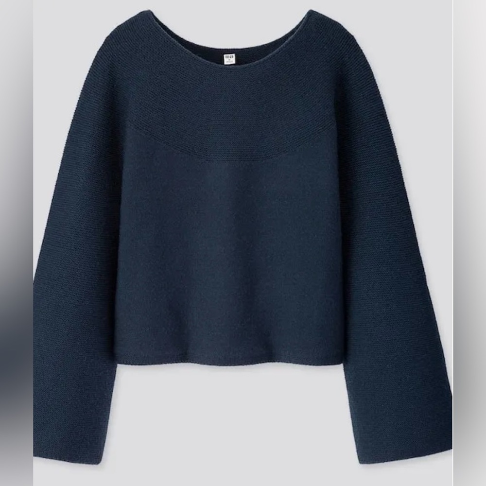Uniqlo XS Women's 3D Knit Extra Fine Merino Wool Blue Crew Neck Sweater NWT